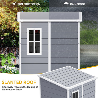 DWVO 5x4 FT Outdoor Storage Shed with Floor, All-Weather Resin Storage Shed with Lockable Door & Window, Waterproof Plastic Tool Storage for Garden, Backyard, Patio, Lawn, Gray