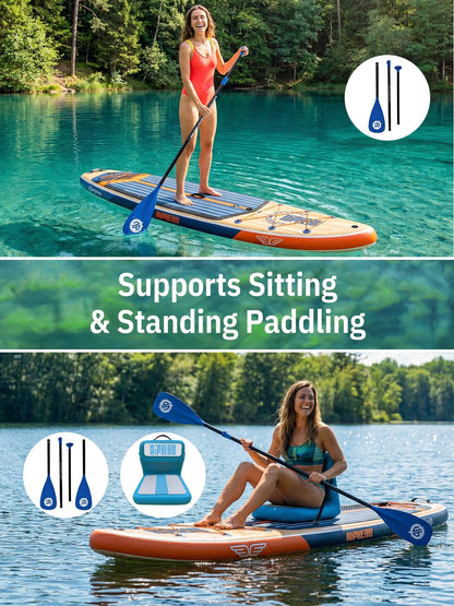 Niphean (Extra Large) Inflatable Paddle Board, SUP for 2+1 People/Family 500lbs Capacity Stand Up Paddle Board with SUP Accessories, StabilTrac Fin Non-Slip Paddleboard for Adults-Grain Flow