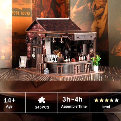 Book Nook Kit, 3D Wooden Miniature Tavern & Pub Dollhouse with LED Lights - DIY Mini House Craft Model for Adults, Birthday Valentine's Day Gift for Women Men