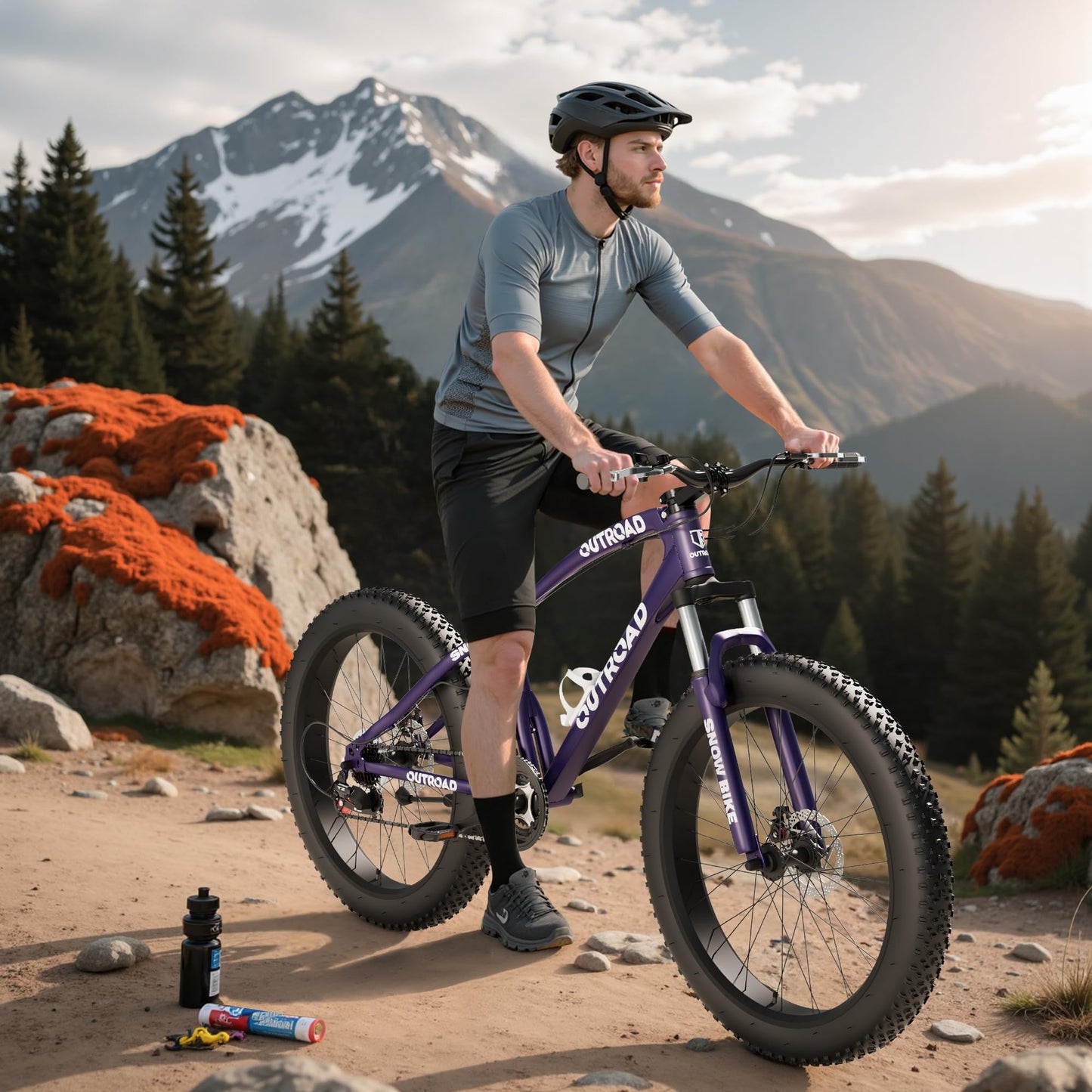 Incbruce 26 Inch Fat Tire Mountain Bike, High Carbon Steel Frame, 21 Speed MTB with Dual Disc Brakes for Men/Women/Adults (Purple)