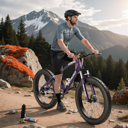 Incbruce 26 Inch Fat Tire Mountain Bike, High Carbon Steel Frame, 21 Speed MTB with Dual Disc Brakes for Men/Women/Adults (Purple)