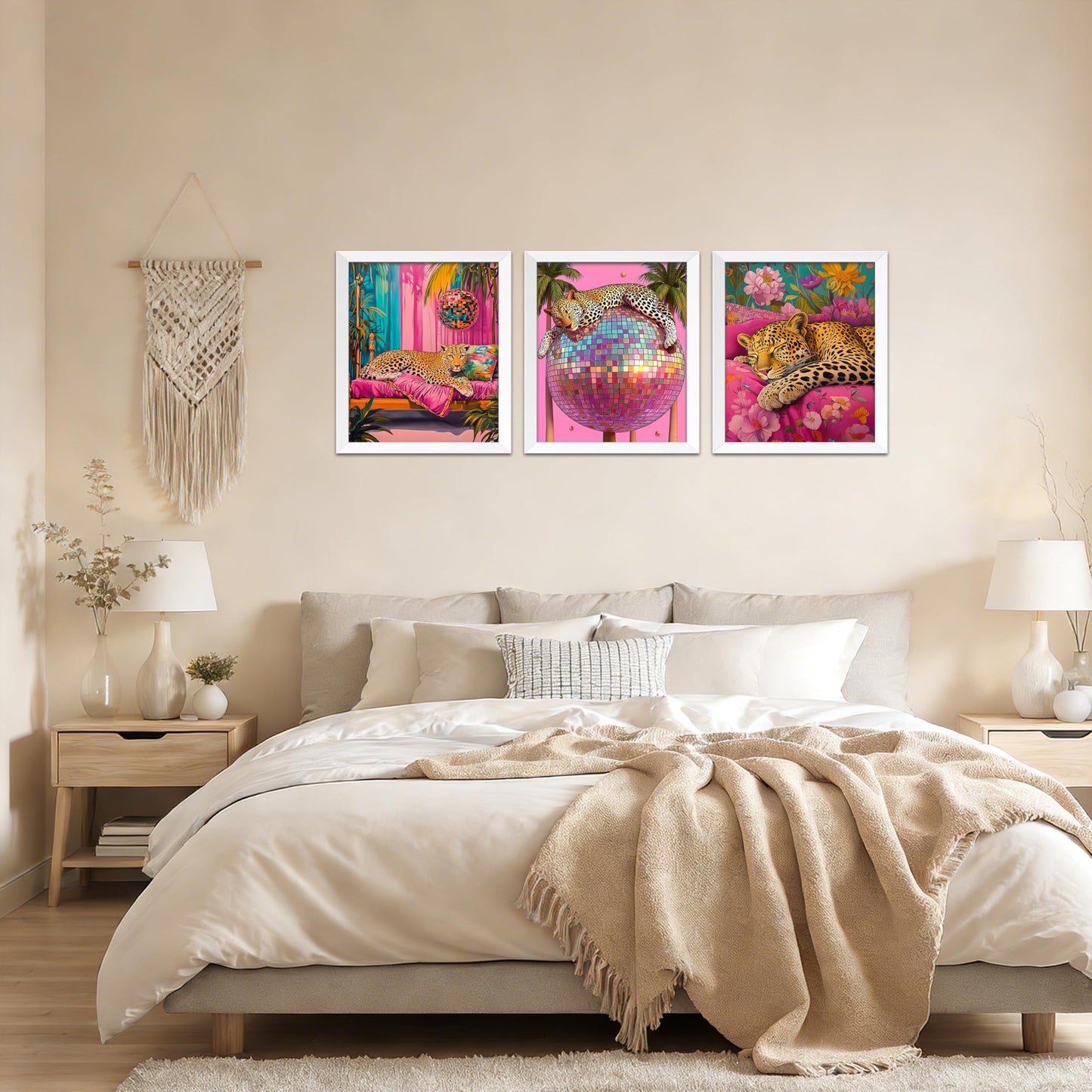 Kemingni 3 Pack Sleeping Leopard Diamond Painting Kit, Maximalist Funky Disco Ball Leopard Diamond Art Kits for Adults Beginners, Full Drill Gem Painting for Home Wall Decor, 9.8x11.8 Inch