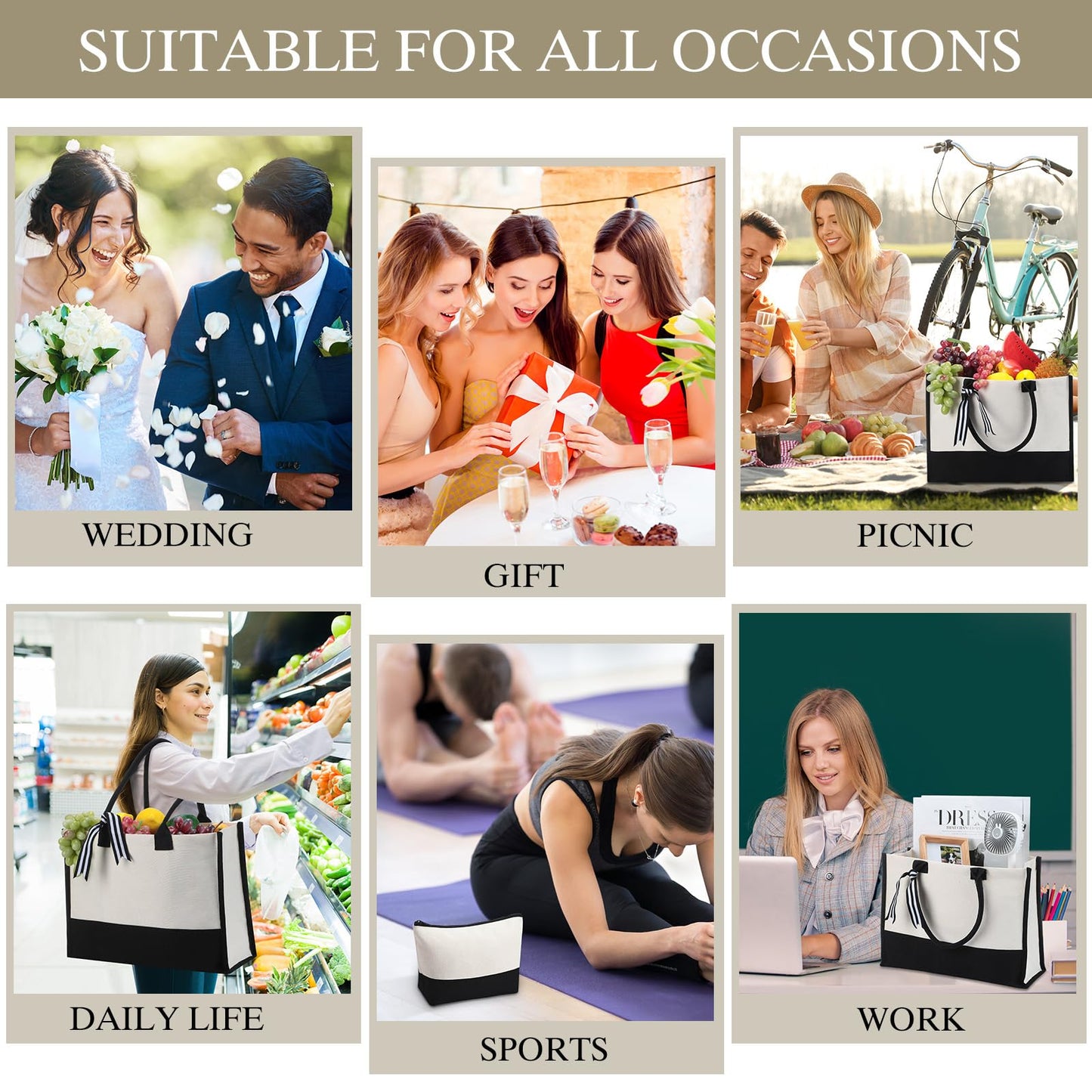 Sanwuta 20 PCS Canvas Tote Bag with Inner Zipper Pockets and Makeup Bag Bulk Christmas Birthday Teacher Appreciation Gifts for Women Bridesmaid Mother