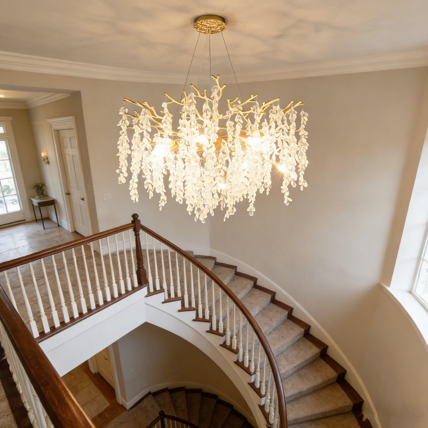 32 inch 10 Light Gold Crystal Chandelier, Grape-Shaped Sparkling Cluster Pendant Light, Easy DIY Installation, Adjustable Height Modern Luxury Ceiling Light for Dining Room Living Room Foyer Entryway