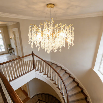 32 inch 10 Light Gold Crystal Chandelier, Grape-Shaped Sparkling Cluster Pendant Light, Easy DIY Installation, Adjustable Height Modern Luxury Ceiling Light for Dining Room Living Room Foyer Entryway