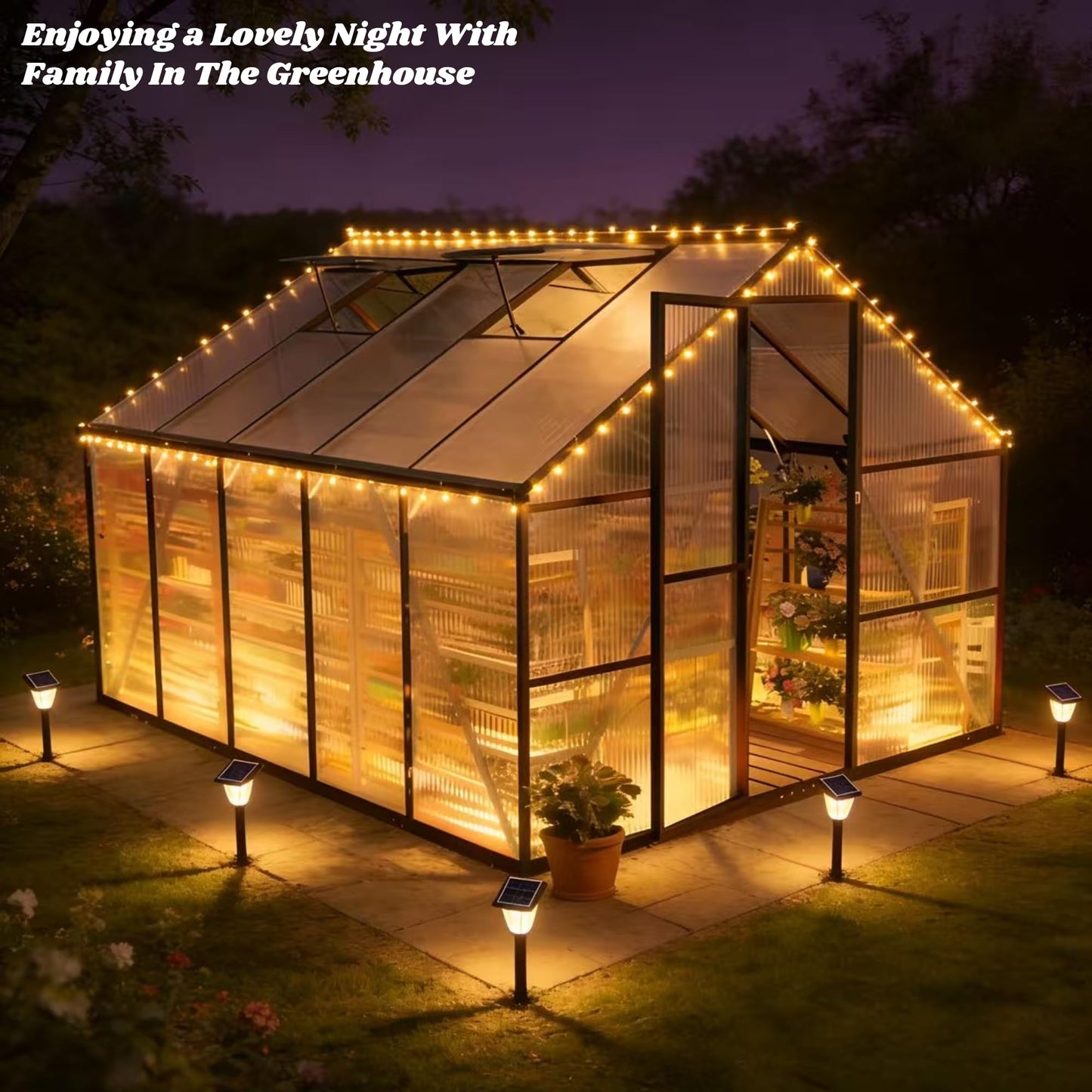 8x10 FT Greenhouse for Outdoors, Polycarbonate Greenhouse with Quick Setup Structure and Roof Vent, Aluminum Large Walk-in Green House for Outside Garden Backyard, Charcoal Black