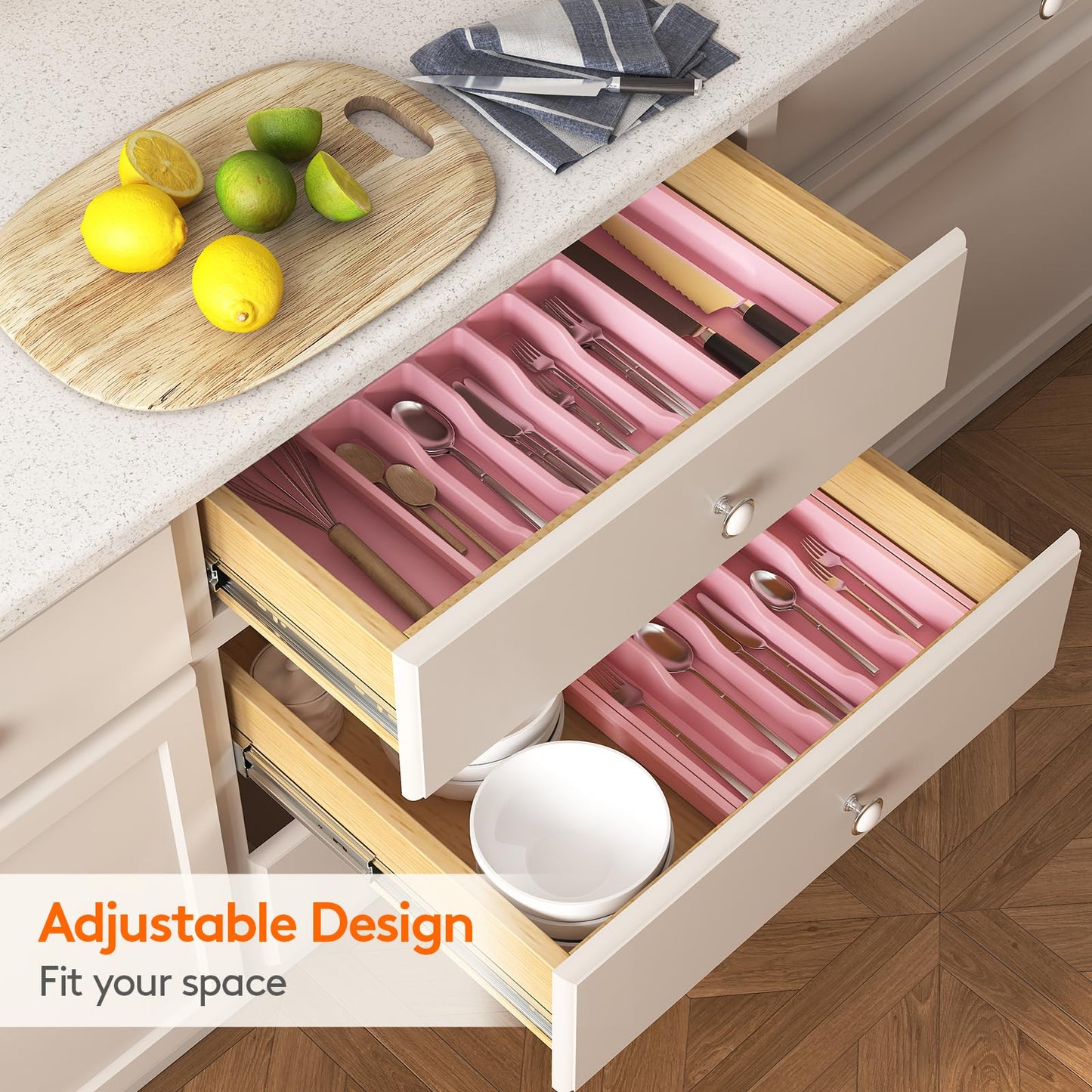 Lifewit Silverware Drawer Organizer, Expandable Utensil Tray for Kitchen, BPA Free Flatware and Cutlery Holder, Adjustable Plastic Storage for Spoons Forks Knives, 8.5"-14.1" x 12.1", Black