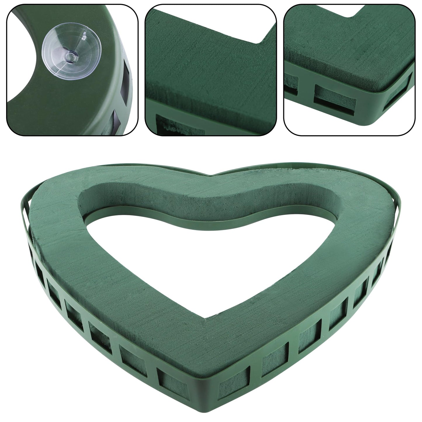 Heart Floral Foam Cage for Fresh Flowers,with Wet Floral Foam Blocks and Suction Cup, Suitable for Wedding,Home,and Garden Decorations.