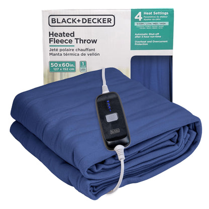 BLACK+DECKER Heated Blanket Electric Throw, Fleece Electric Blanket, Heating Blanket with 4 Heating Levels, 3H Timer, Auto Shutoff, Fast Heating (50x60 inches, Maroon)