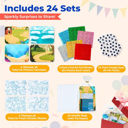 JoyCat 24 Pack Foil Craft Party Favors,No Mess Arts and Crafts for Kids,Goodie Bag Stuffers,DIY Creative Activity,Birthday Present for Girls Boys 4 5 6 7 8 9 Years Old(Animal)