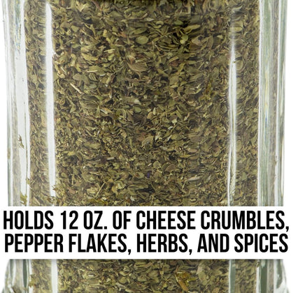 1 Pack 12oz. of Spice & Cheese Shaker|Glass Jar, Metal Lid & Extra Large Holes for Parmesan & Spices by Back of House