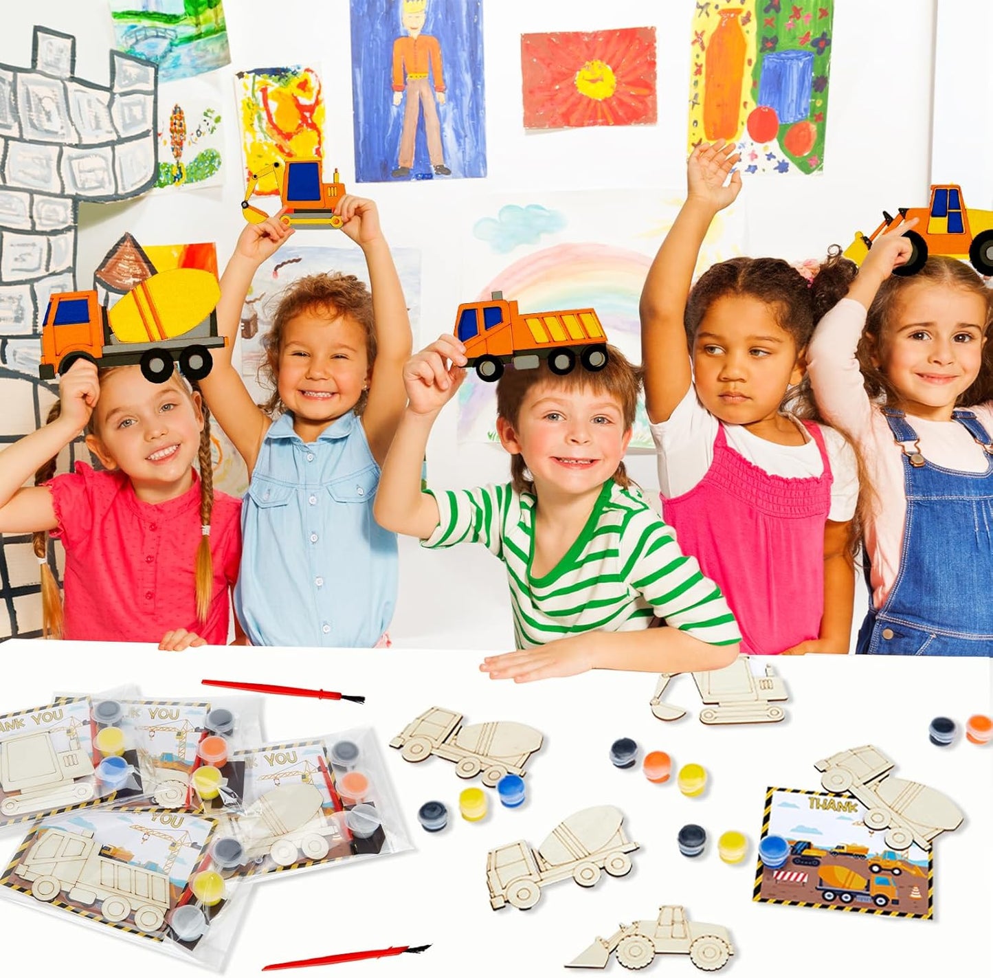 24 Set Construction Birthday Party Supplies, Trucks Parties Craft Construction Theme Birthday Paint Party Favors