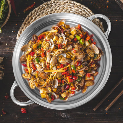 PRETYZOOM Stainless Steel Wok with Lid, Nonstick Everyday Pan with Dual Handle, 9 Inches Shabu Shabu Pot