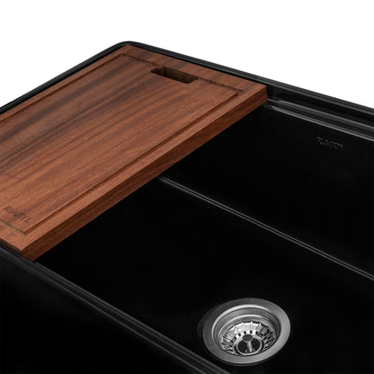 Ruvati 33 inch Fireclay Workstation Black Farmhouse Kitchen Sink Apron Front Single Bowl – RVL2387BK