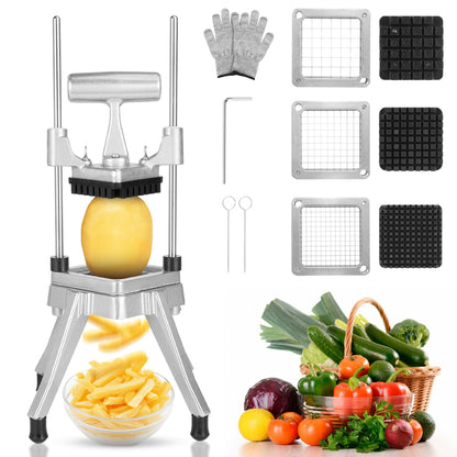 WICHEMI Commercial Chopper Vegetable Cutter Fruit Dicer w/3 Blades Commercial Onion Chopper Dicer Professional Food Dicer Heavy Duty Stainless Steel French Fry Cutter for Home Kitchen Restaurant Use