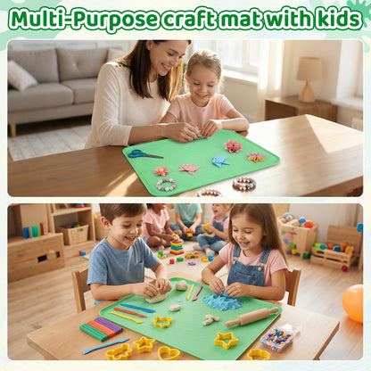 Extra Large Silicone Painting Mat for Crafts, 24”x 19” Waterproof Art Mat for Kids with Raised Sides, Crafts Mat for Paint, Clay Playdough, & Jewelry-Making, Green