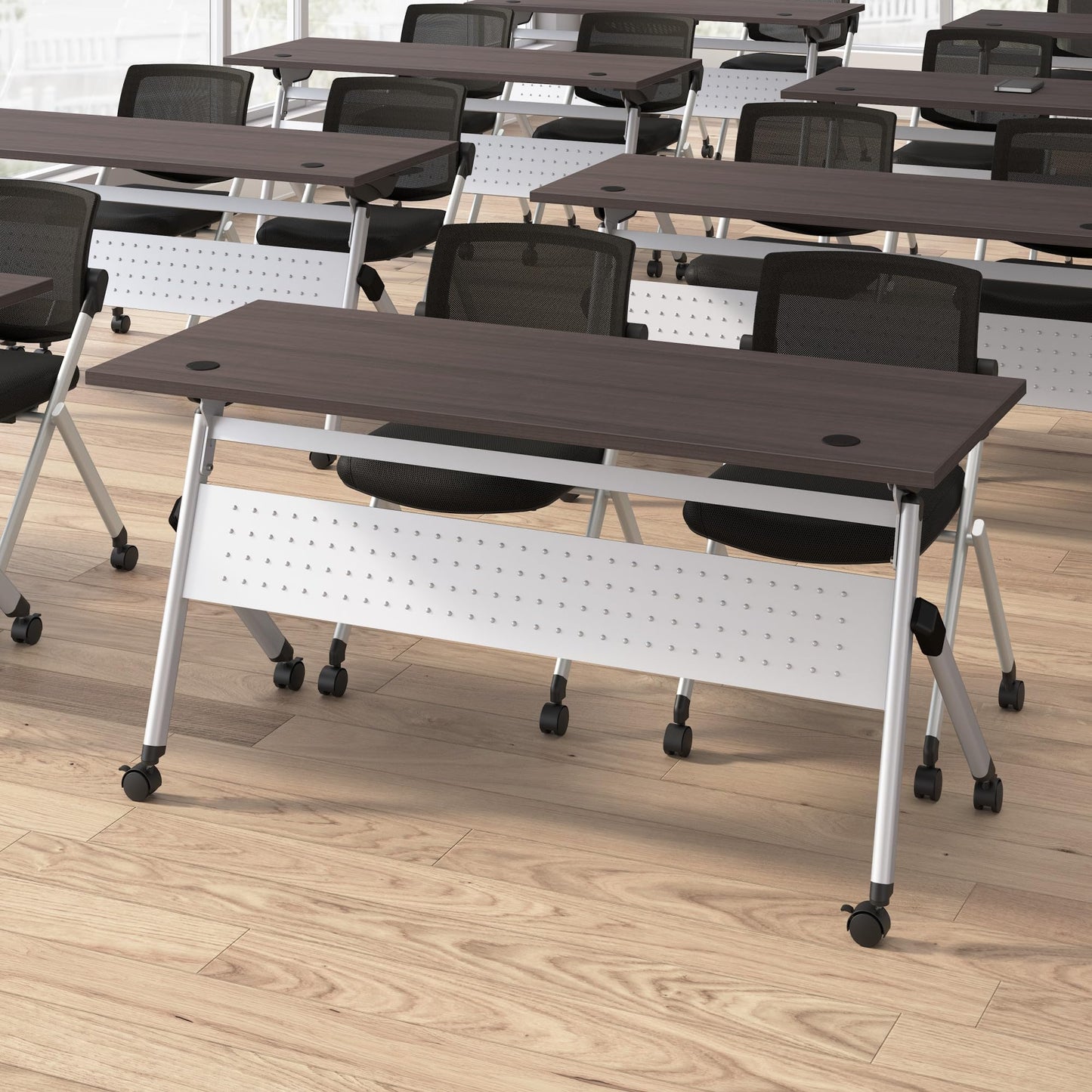 Bush Business Furniture Folding Training Table Set for 2, 60 inch, 2 Mesh Back Folding Chairs, Commercial-Grade Bundle for Office or Classroom, Envision Collection, Gray