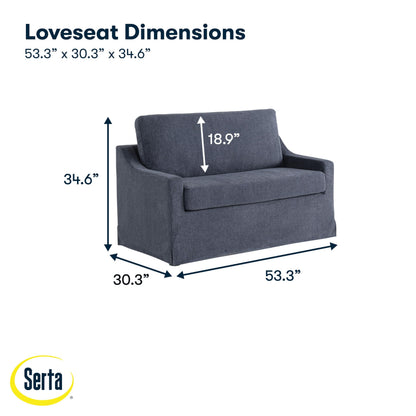 Serta® Harper 53.3” Twin Pullout Sofa Bed, Easy Assembly, USB Power Ports, Soft Modern, Sloped, Woven Fabric