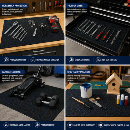 Drydiet Rubber Workbench Mat 24 x 60 Inch / 5 x 2 Feet, Heavy-Duty Work Bench Mat, Shock-Absorbing, Non-Slip, Easy Clean, Cuttable, for Protect Tool Workbench from Paint Woodwork Garage Craft Build