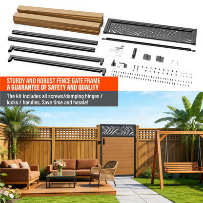 Uphode 4x5FT(46.8" x 59") 201 Stainless Steel Fence Gate Kit Heavy Duty, Anti Sag Metal Fence Gate Frame Kit with Aluminum Board, Morden Garden Gate Hardware Kit Outdoor (Left/Right Free-Installation)