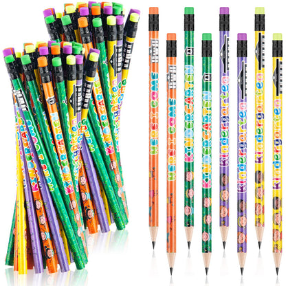 Spakon 100 Pcs Kindergarten Pencils for Kids Girls Cute Kindergarten Pencils Kindergarten Here I Come School Supplies for Classroom Reward Party Favor with Erasers