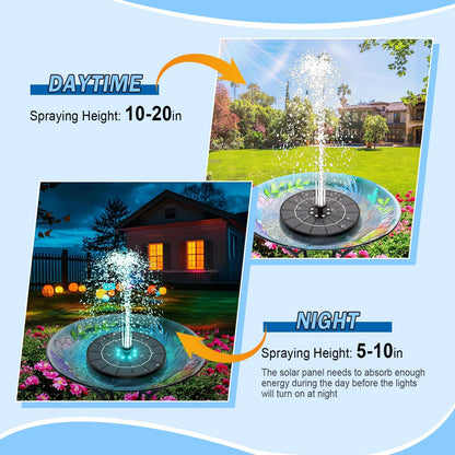 SZMP Solar Water Fountain - 3.5W Bird Bath Pump with Color LED Lights & 7 Nozzles | Outdoor Garden Feature