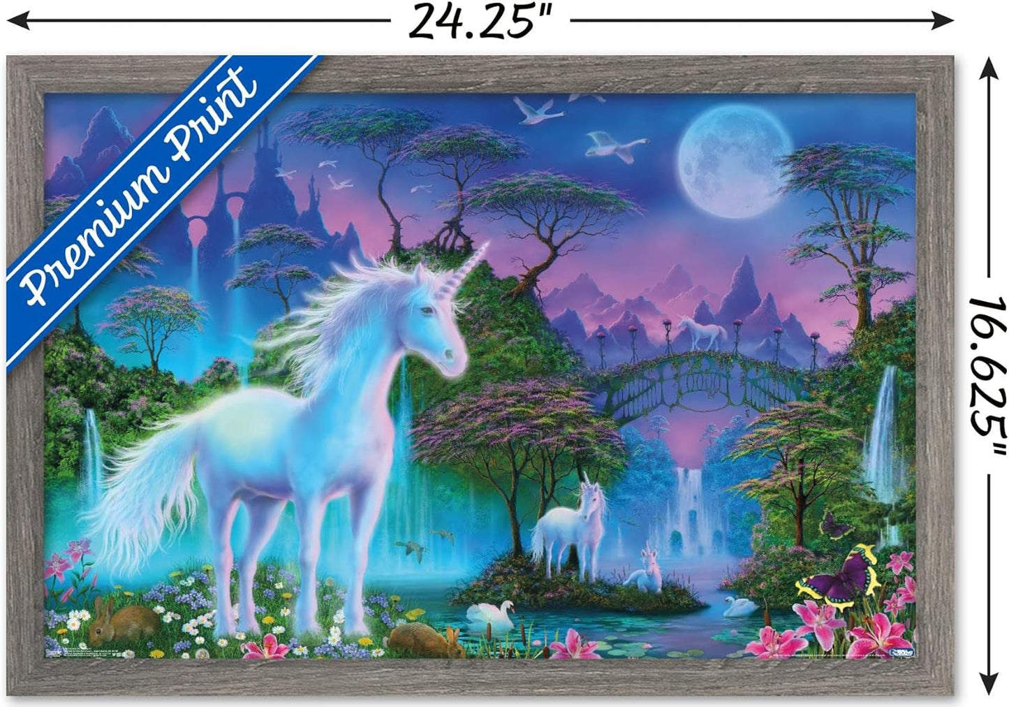 Trends International Unicorn Meadow Wall Poster, 14.725" x 22.375", Barnwood Framed Version