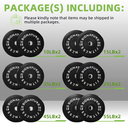 Fitvids Olympic Bumper Plates Set – 2" Weight Plates for Strength Training & Weightlifting – Set: 370 lbs – Black