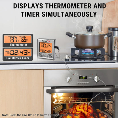 TempPro Digital Meat Thermometer for Cooking and Grilling, BBQ Food Thermometer with Backlight and Kitchen Timer, Grill Temperature Probe Thermometer for Smoker, Oven, Baking,Oil(Previously ThermoPro)