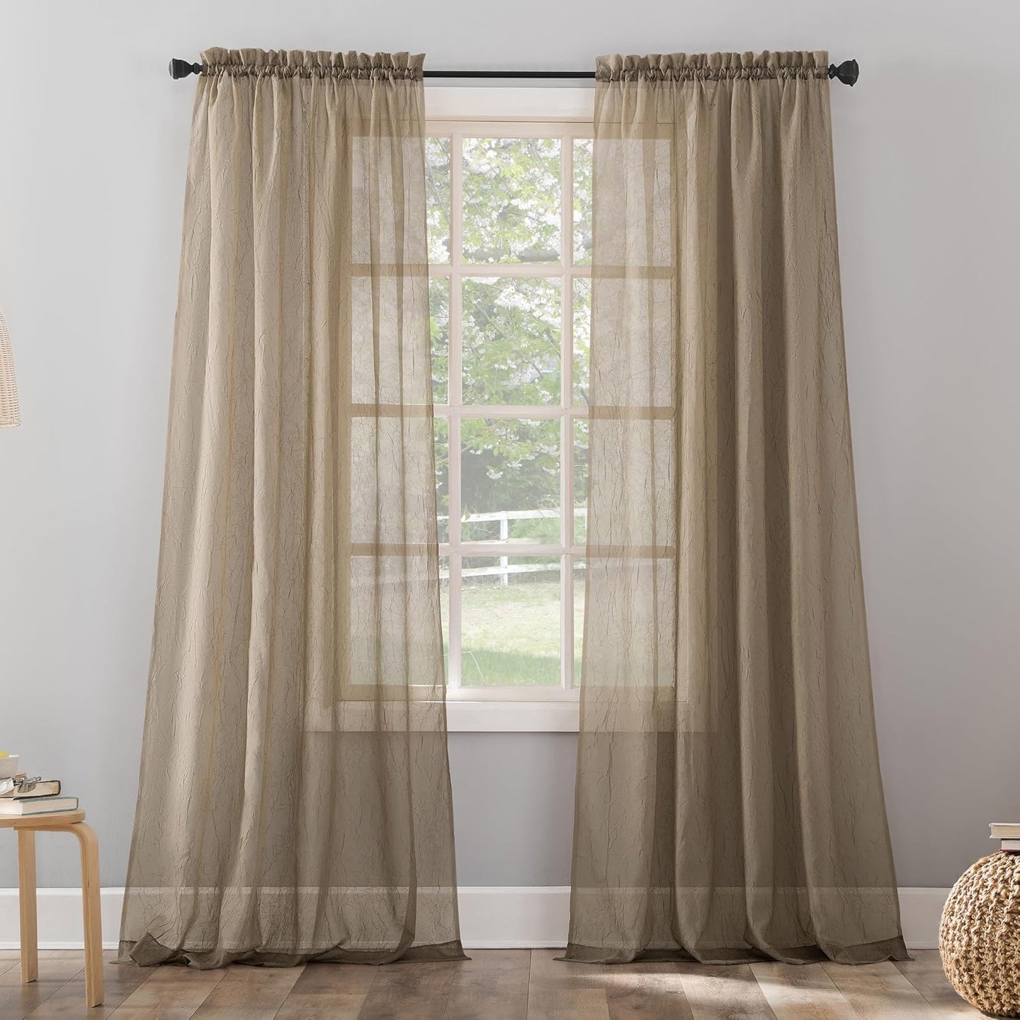 No. 918 Erica Crushed Sheer Voile Curtain Panel, 51" x 63", Taupe