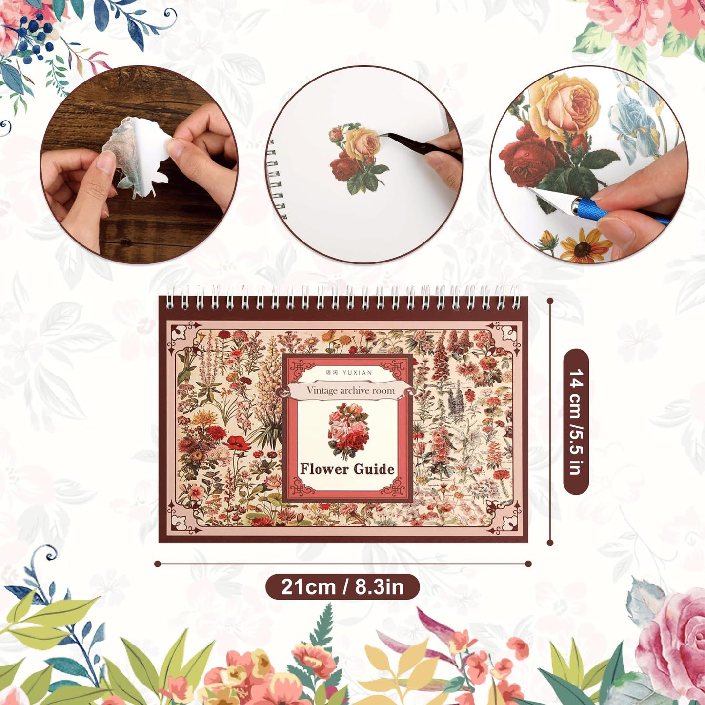 Zakrafo 100 Sheets Botanical Stickers, Vintage Nature Washi Stickers for Scrapbooking, Journal, Planner, Crafting