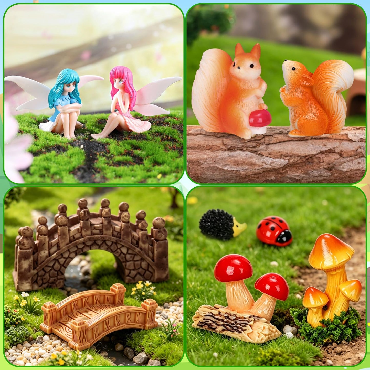 QAUYETM 40Pcs Fairy Garden Accessories Miniature Garden Ornaments Kit with Mini Animal Plant Fairies Furniture House Figures Bulk for Micro Landscape DIY Terrarium Potted Plants Dollhouse Decor