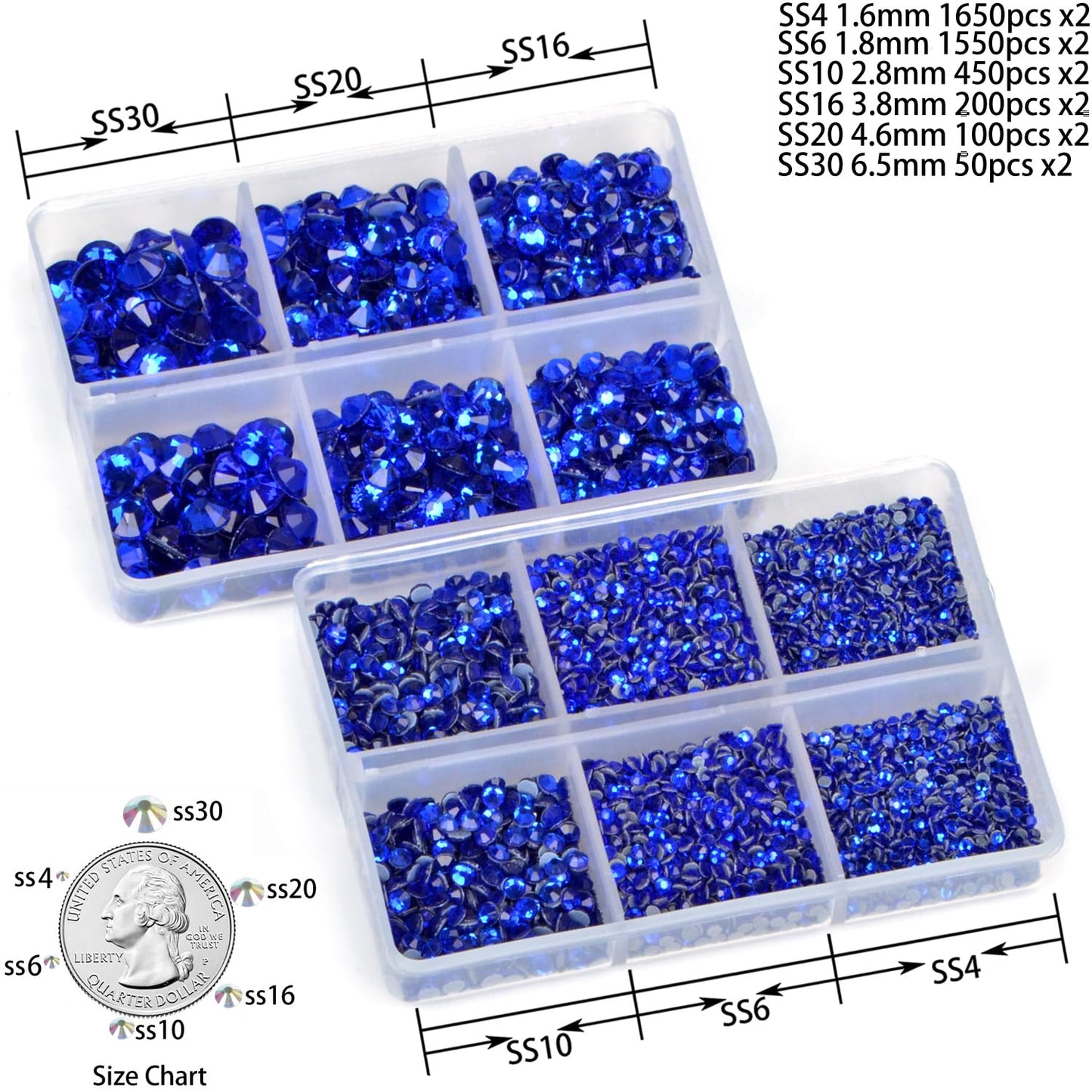 8000pcs Hotfix Rhinestones Flatback,Rhinestones for Crafts Clothes Mixed 6 Sizes, Hotfix Crystals with Wax Pencil Kit, SS4-SS30,Sapphire