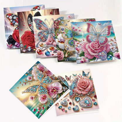 Tontut 8pcs Flower Butterfly Diamond Art Painting Greeting Card, 5D DIY Special Shape Diamond Painting Christmas Birthday Mother's Day Father's Day Teacher's Day Greeting Card Creative Gifts