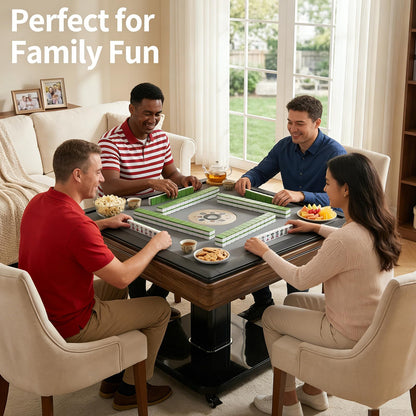 Automatic Mahjong Table, 2 Set Chinese & American Style 42mm Numbered Magnetic Tiles, Foldable - Saving Space, 4 Wheels - Easy to Move Around, 4 Storage Compartments, Low Noise, Tempered Glass Cover