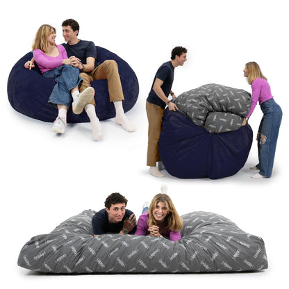 CordaRoy's Plush Bean Bag - Convertible Bean Bag Chair - Machine-Washable Plush Fabric Cover - for Basement, Living Room, Game Room, Dorm & More - King Size - Indigo | Made in The USA