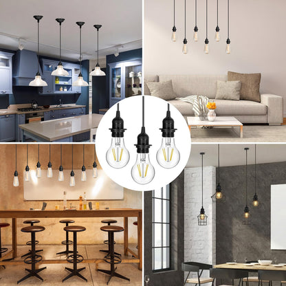 Retisee 20 Pcs Hanging Pendant Light Cord Kit Bulk Set E27 Base 4ft Adjustable Hanging DIY Industrial Edison Lamp Swag Light Kit Holder for Kitchen Dining Room Restaurant Bar(Black)