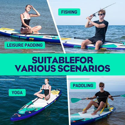 TIDETREK 11'6" Inflatable Stand Up Paddle Boards, Premium SUP Accessories, Non-Slip Comfort Deck for Youth & Adults (Ocean Sunrise/Kayak Seat)