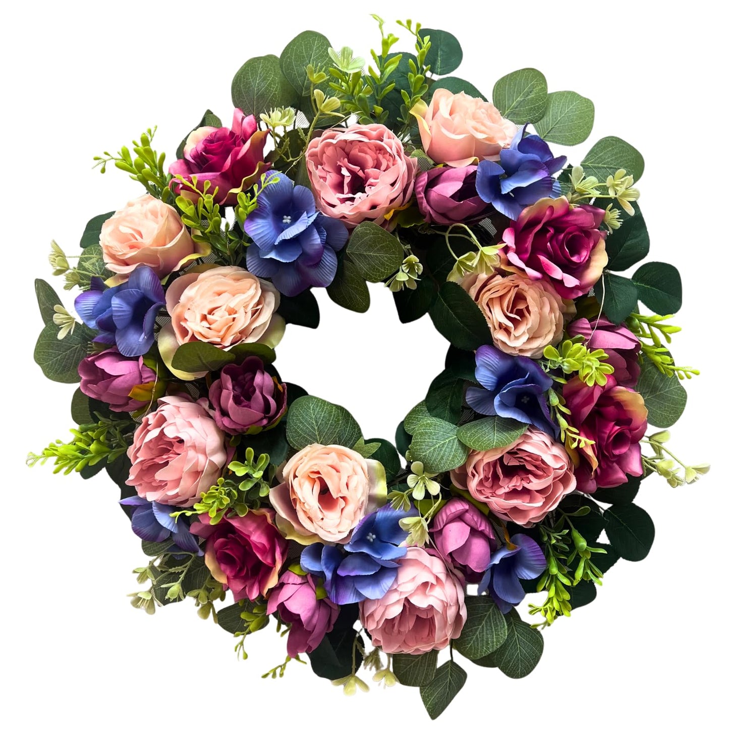 Svndlyn 22 Inch Lighted Floral Wreath with Timer for Front Door Decor