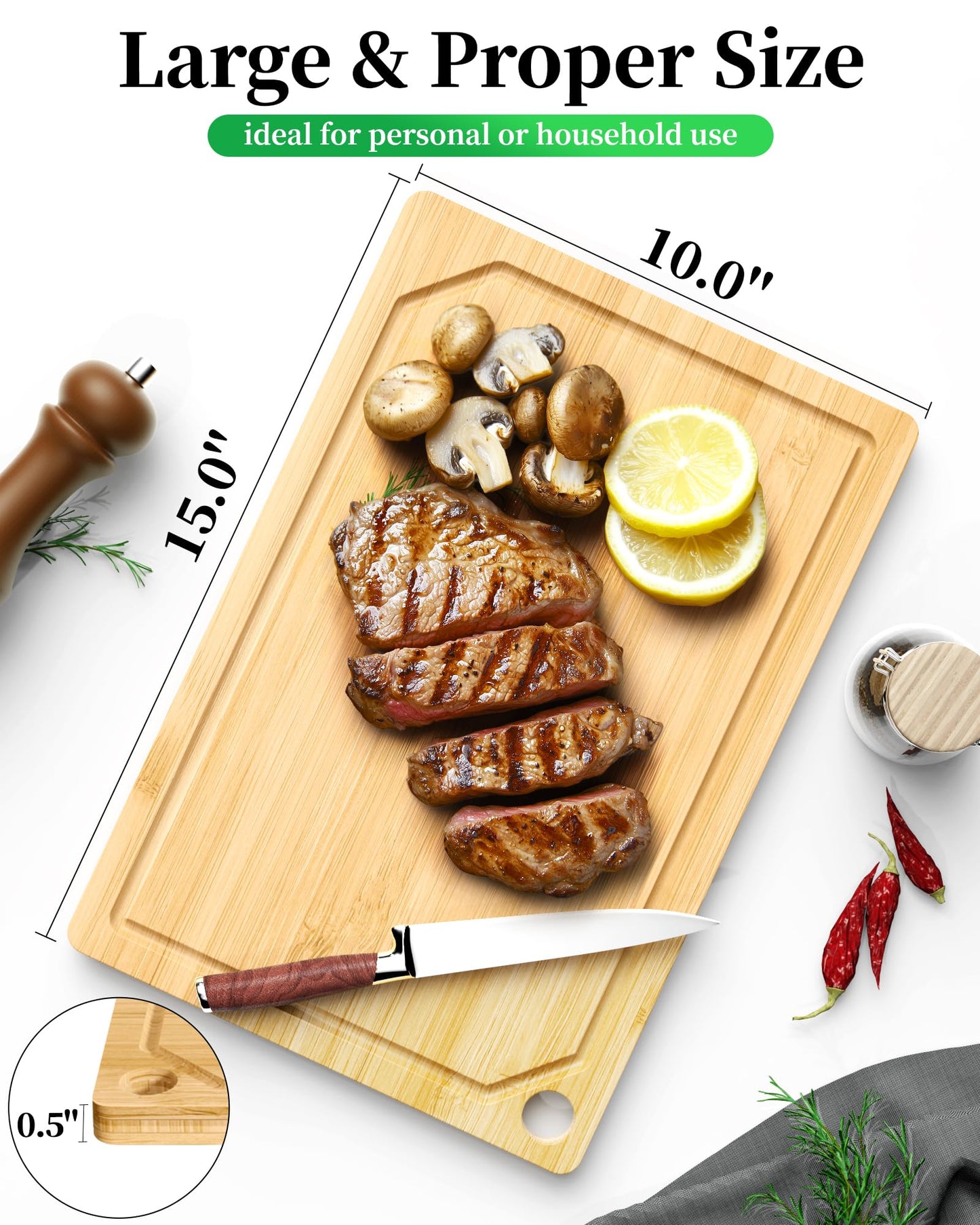 Kitsure Bamboo Cutting Board - Multi-Sizes Wooden Cutting Boards for Kitchen, Convenient Kitchen Essentials with Deep Juice Grooves， Cutting Board for Chopping & Serving, Large, Natural