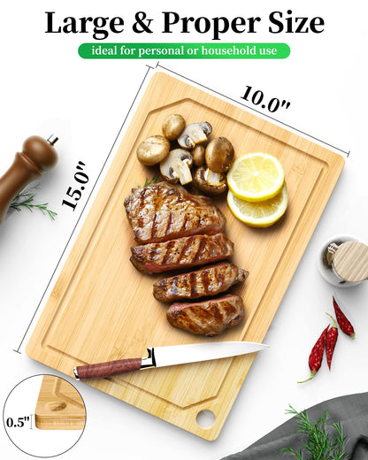 Kitsure Bamboo Cutting Board - Multi-Sizes Wooden Cutting Boards for Kitchen, Convenient Kitchen Essentials with Deep Juice Grooves， Cutting Board for Chopping & Serving, Large, Natural