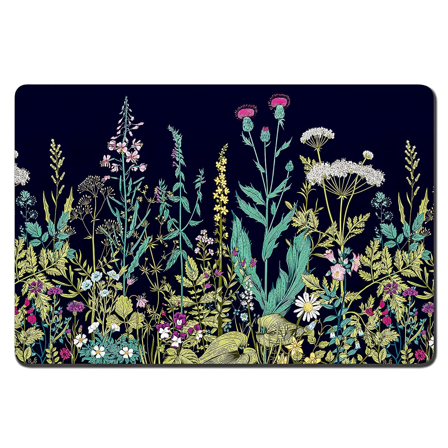 Rnivvi Dog Food Mat, 16" x 24" Flower Absorbent Dog Cat Bowl Mat for Food and Water, Cute Anti-Slip Rubber Pet Feeding Rug Protect Floors, Puppy Placemat for Feeding & Watering Supplies,Black Floral