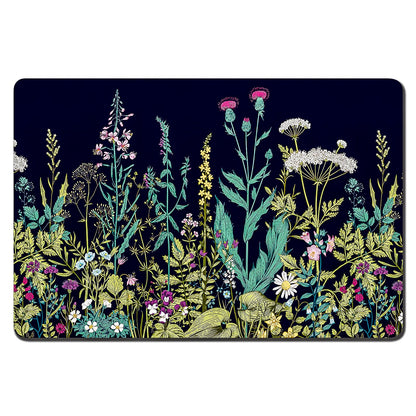 Rnivvi Dog Food Mat, 16" x 24" Flower Absorbent Dog Cat Bowl Mat for Food and Water, Cute Anti-Slip Rubber Pet Feeding Rug Protect Floors, Puppy Placemat for Feeding & Watering Supplies,Black Floral