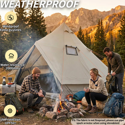 DANCHEL OUTDOOR B2A Portable Bell Tent No Center Pole, 4 Season Yurt with Stove Jack Spacious Interior for 4 Person Camping Hiking Glamping 300D Oxford Nylon,16.4ft/5m Khaki