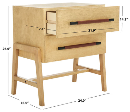 SAFAVIEH Home Collection Tiona Natural/Brown 2-Drawer Accent Table Nightstand