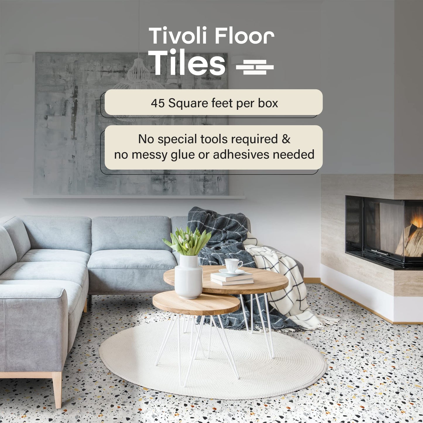 Tivoli Self Adhesive Vinyl Floor Tiles, 45 Tiles - 12" x 12", Light Oak Plank-Look - Peel & Stick, DIY Flooring for Kitchen, Dining Room, Bedrooms, Basements & Bathrooms by Achim Home Decor