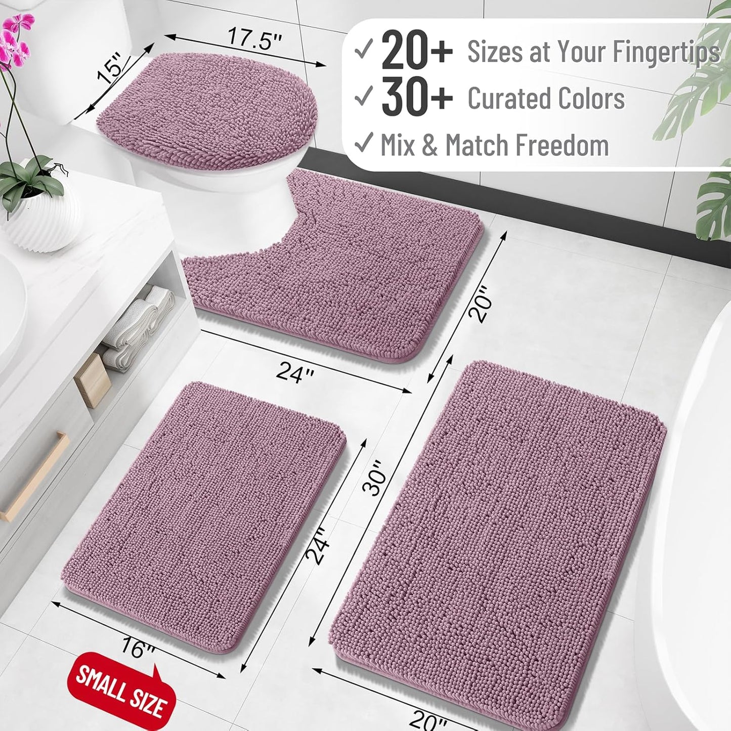 OLANLY U-Shaped Toilet Rug - Extra Soft Chenille Bathroom Mat, Quick-Dry & Non-Slip, 24x20 Deep Plum