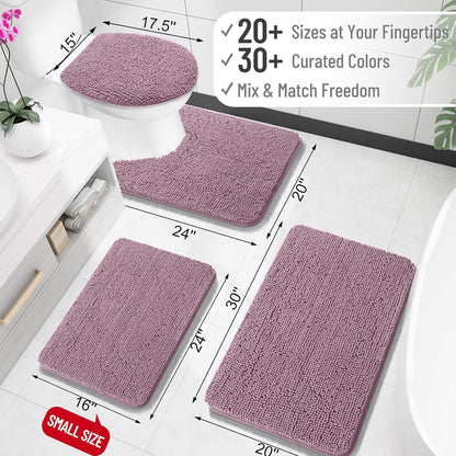 OLANLY U-Shaped Toilet Rug - Extra Soft Chenille Bathroom Mat, Quick-Dry & Non-Slip, 24x20 Deep Plum