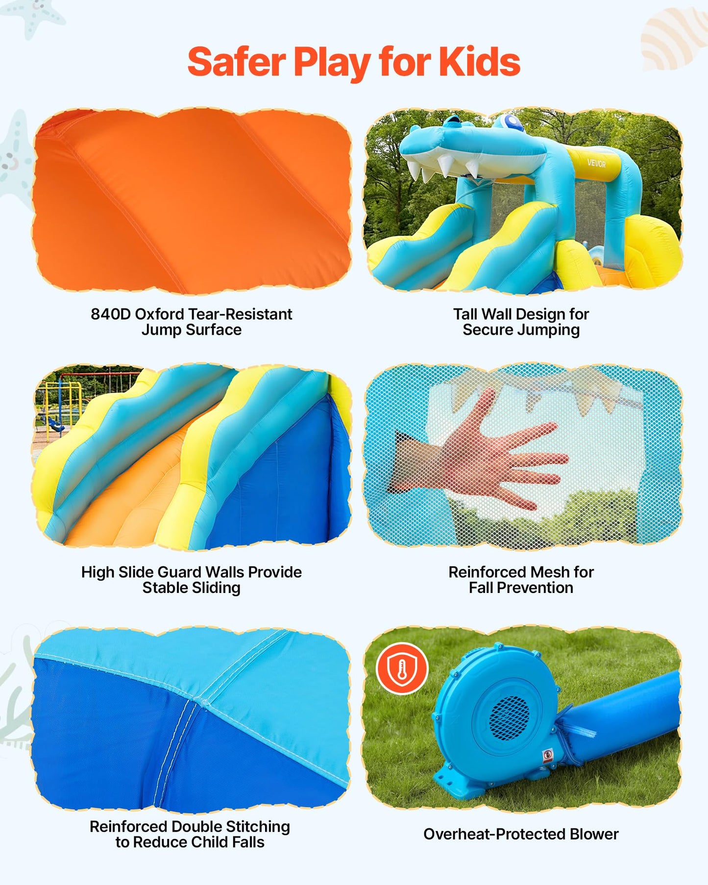 VEVOR Bounce House for Kids, Inflatable Bounce House with Air Blower, Water Slide, Bouncer Castle with Bounces Zone, Climbing Wall, Splash Pool & Water Ring Toss, for 3 to 4 Kids Ages 3 to 8