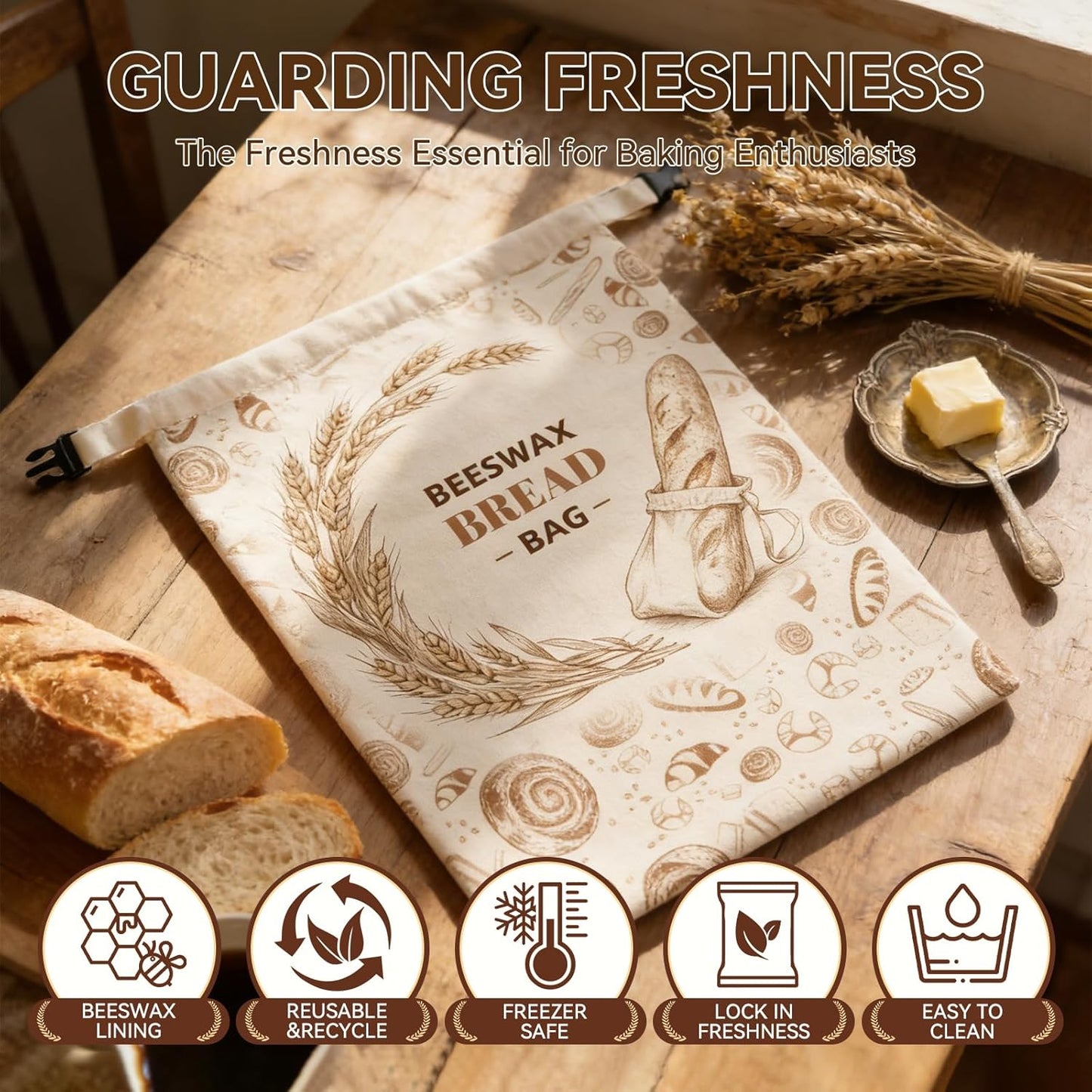 WGXY 2 Pack 17x13-Inch Use(2 pack 1 Reusable Beeswax Bread Bags for Sourdough & Homemade Bread, Cotton Storage Bags